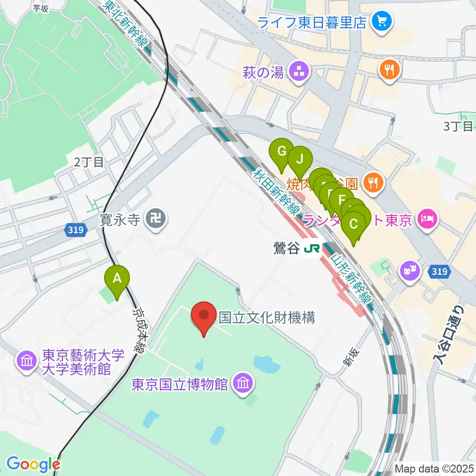 東京国立博物館・平成館周辺のホテル一覧地図