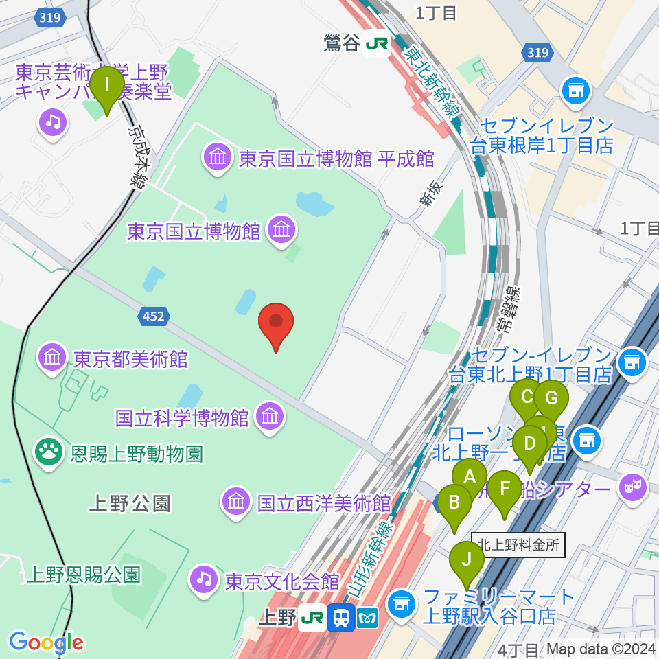 東京国立博物館・東洋館周辺のホテル一覧地図