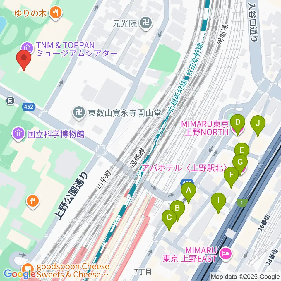 東京国立博物館・東洋館周辺のホテル一覧地図