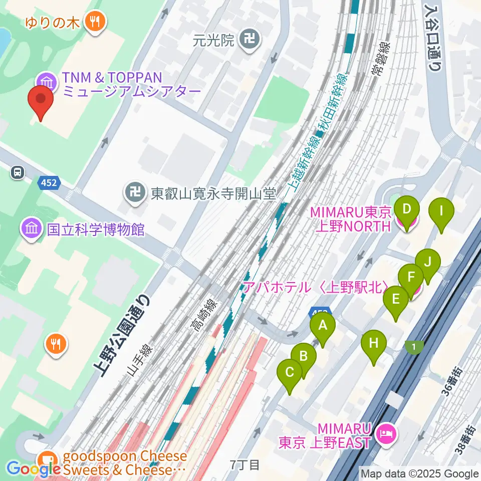 東京国立博物館・東洋館周辺のホテル一覧地図