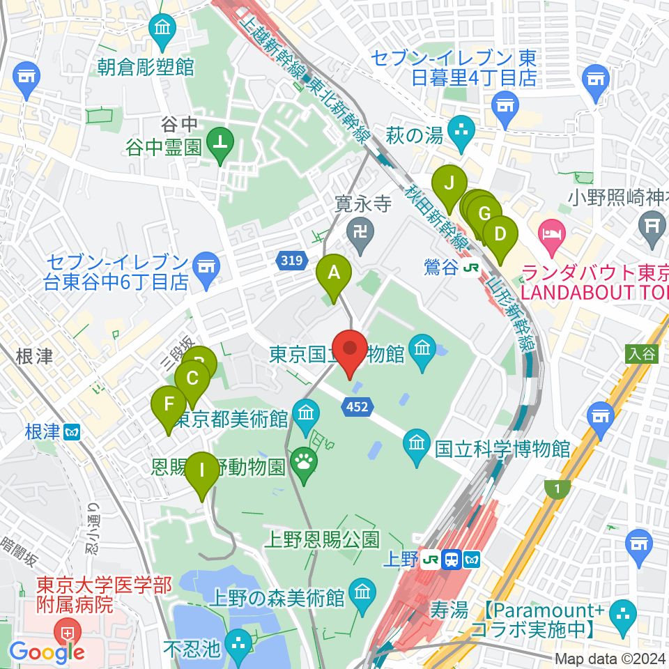 東京国立博物館・法隆寺宝物館周辺のホテル一覧地図