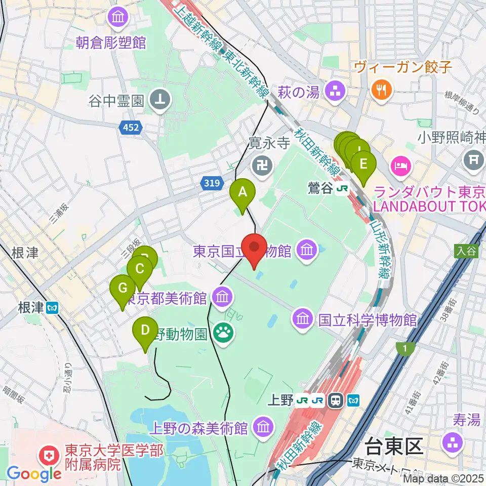 東京国立博物館・法隆寺宝物館周辺のホテル一覧地図