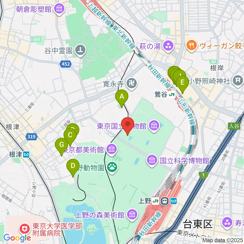 東京国立博物館・法隆寺宝物館周辺のホテル一覧地図