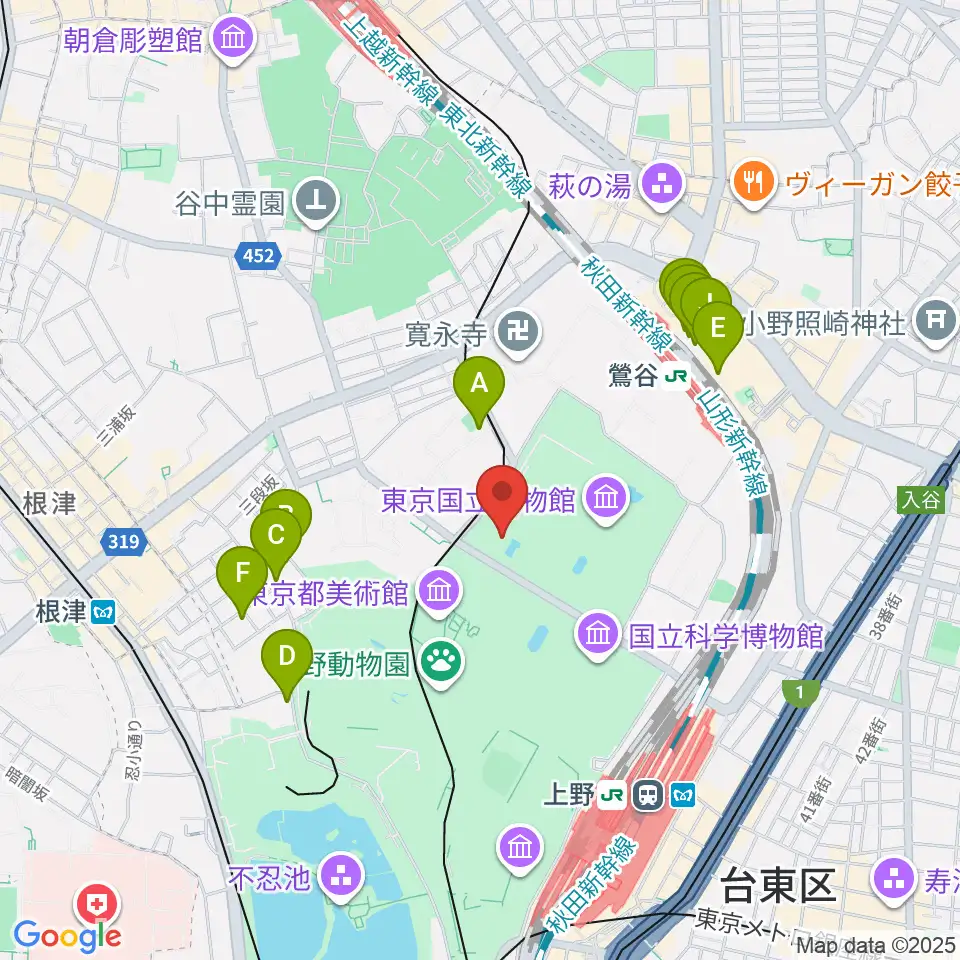 東京国立博物館・法隆寺宝物館周辺のホテル一覧地図