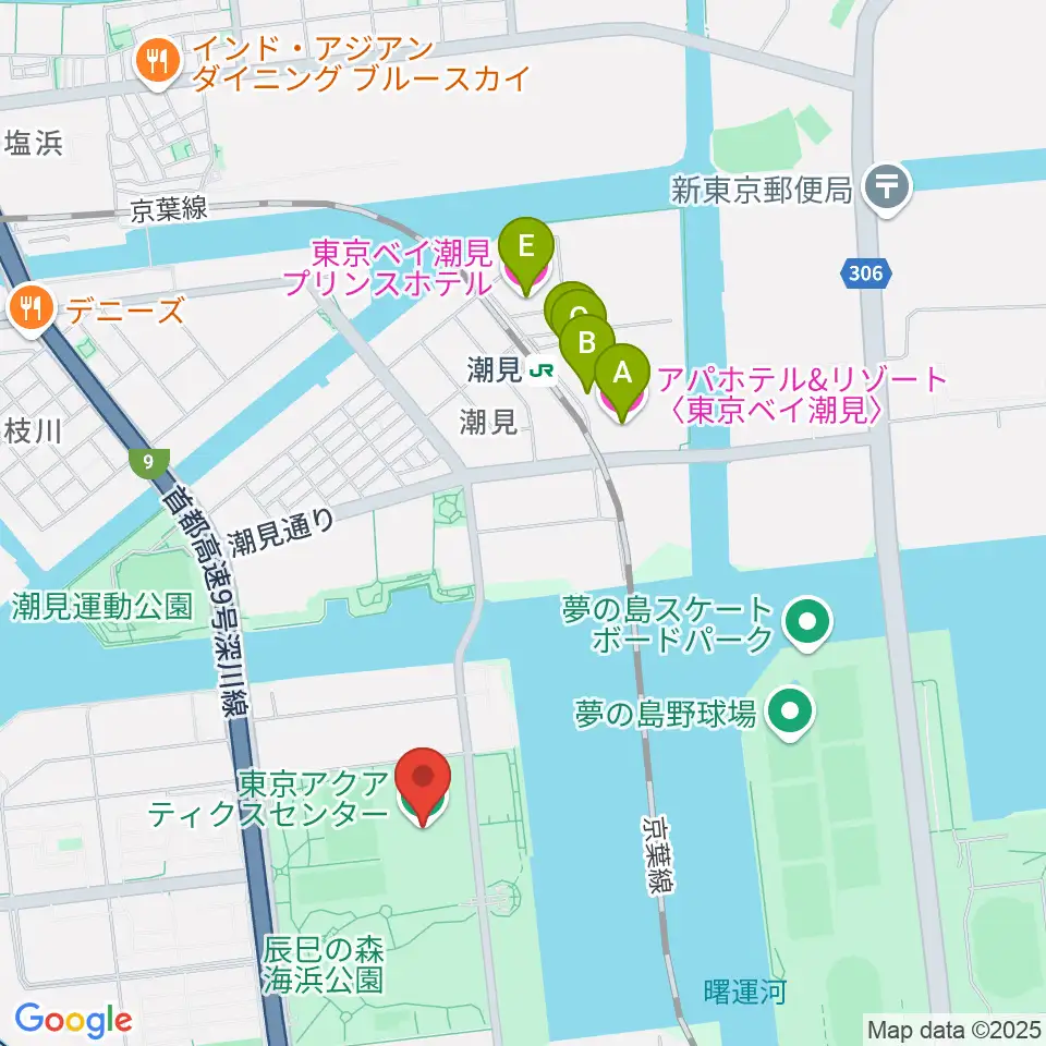 東京アクアティクスセンター周辺のホテル一覧地図