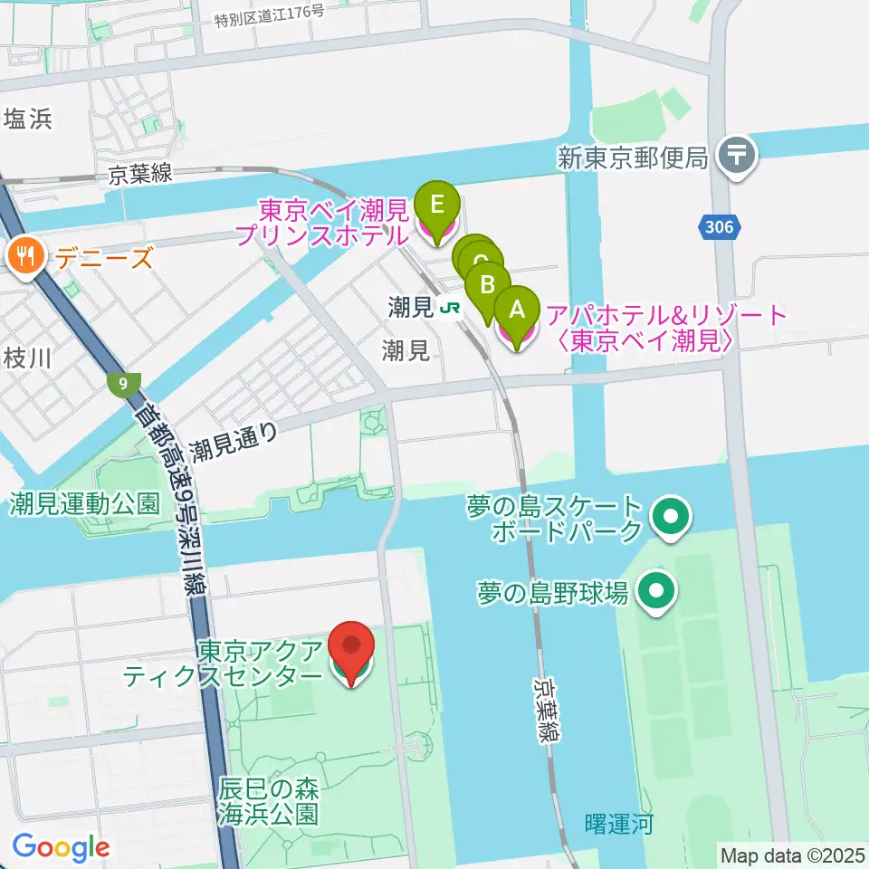 東京アクアティクスセンター周辺のホテル一覧地図