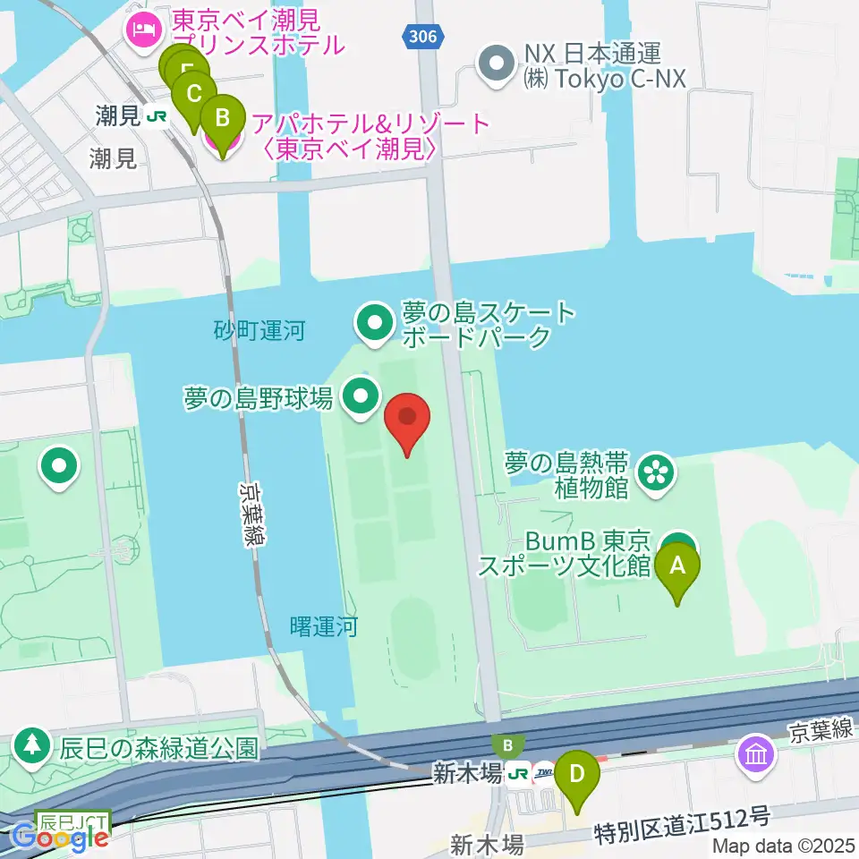 夢の島野球場周辺のホテル一覧地図