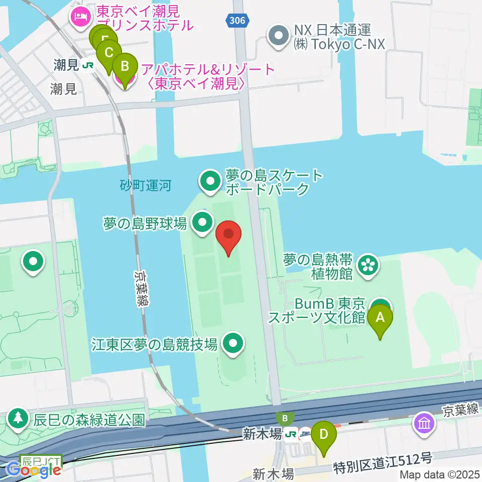 夢の島野球場周辺のホテル一覧地図