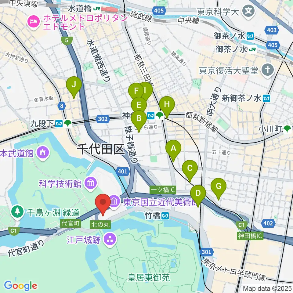 国立公文書館周辺のホテル一覧地図