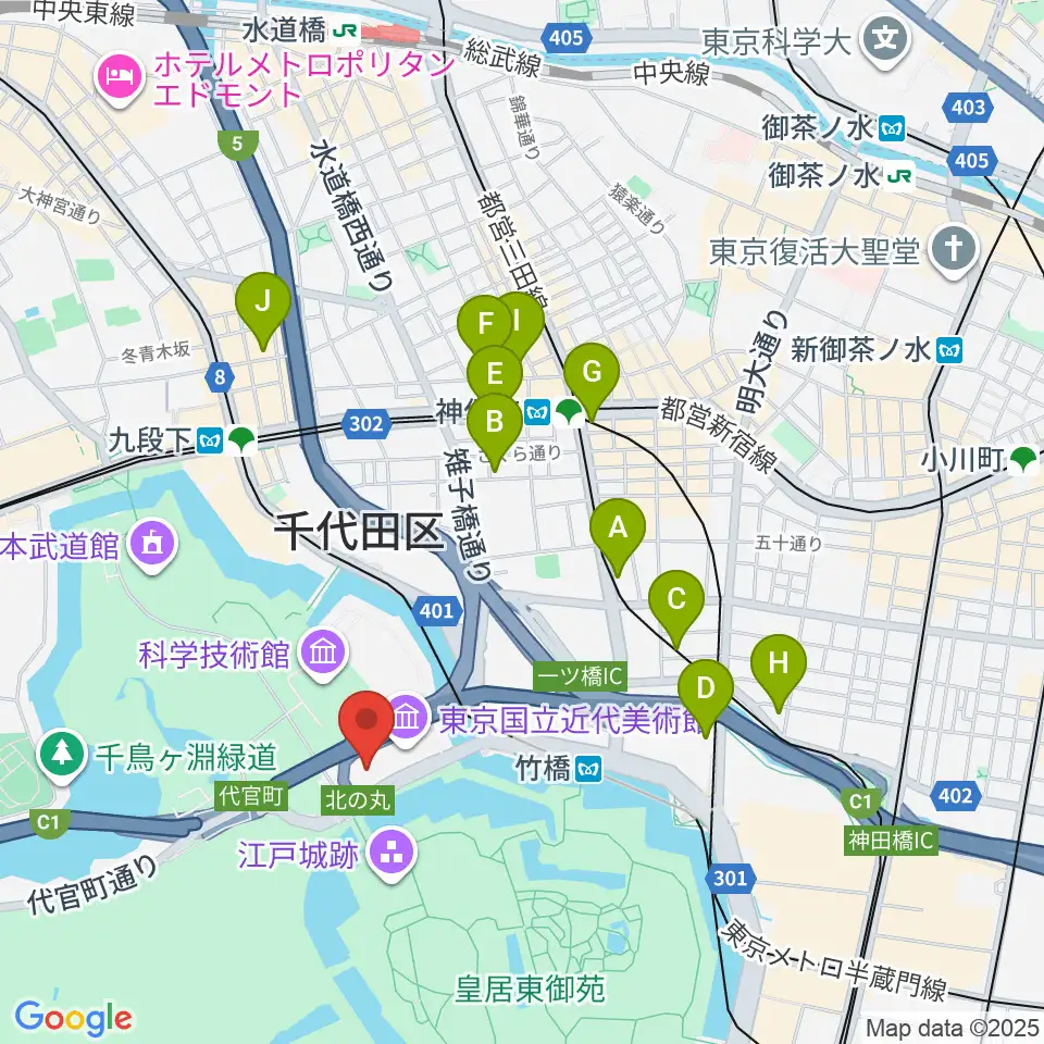 国立公文書館周辺のホテル一覧地図