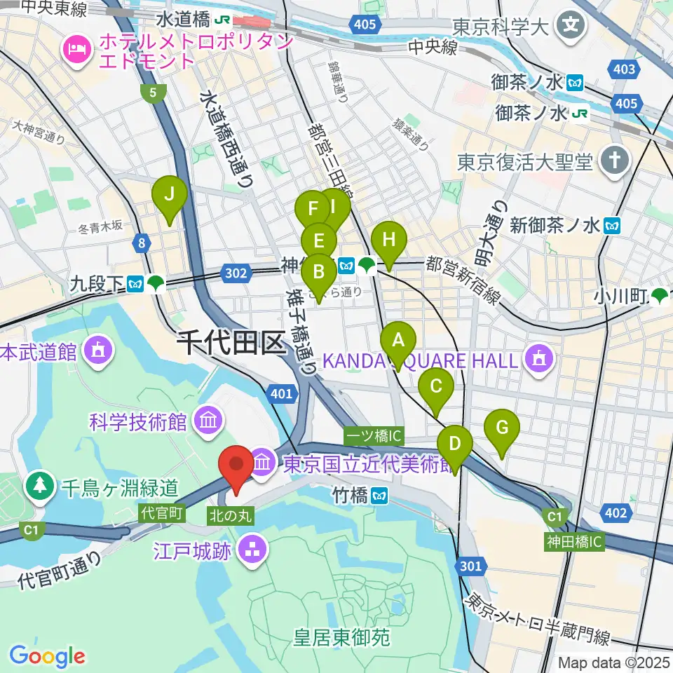 国立公文書館周辺のホテル一覧地図