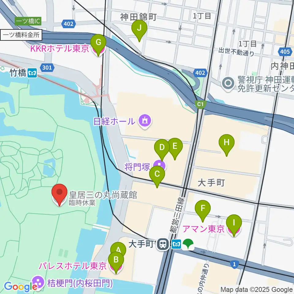 皇居三の丸尚蔵館周辺のホテル一覧地図