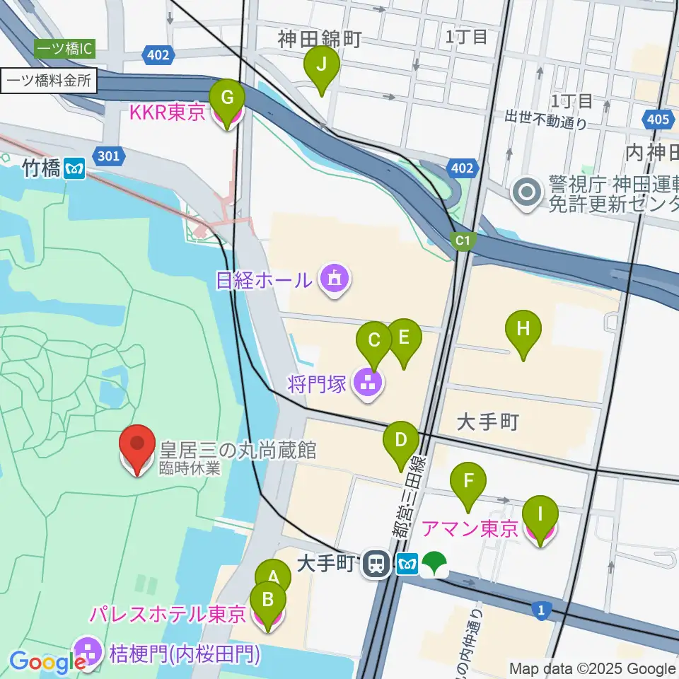 皇居三の丸尚蔵館周辺のホテル一覧地図