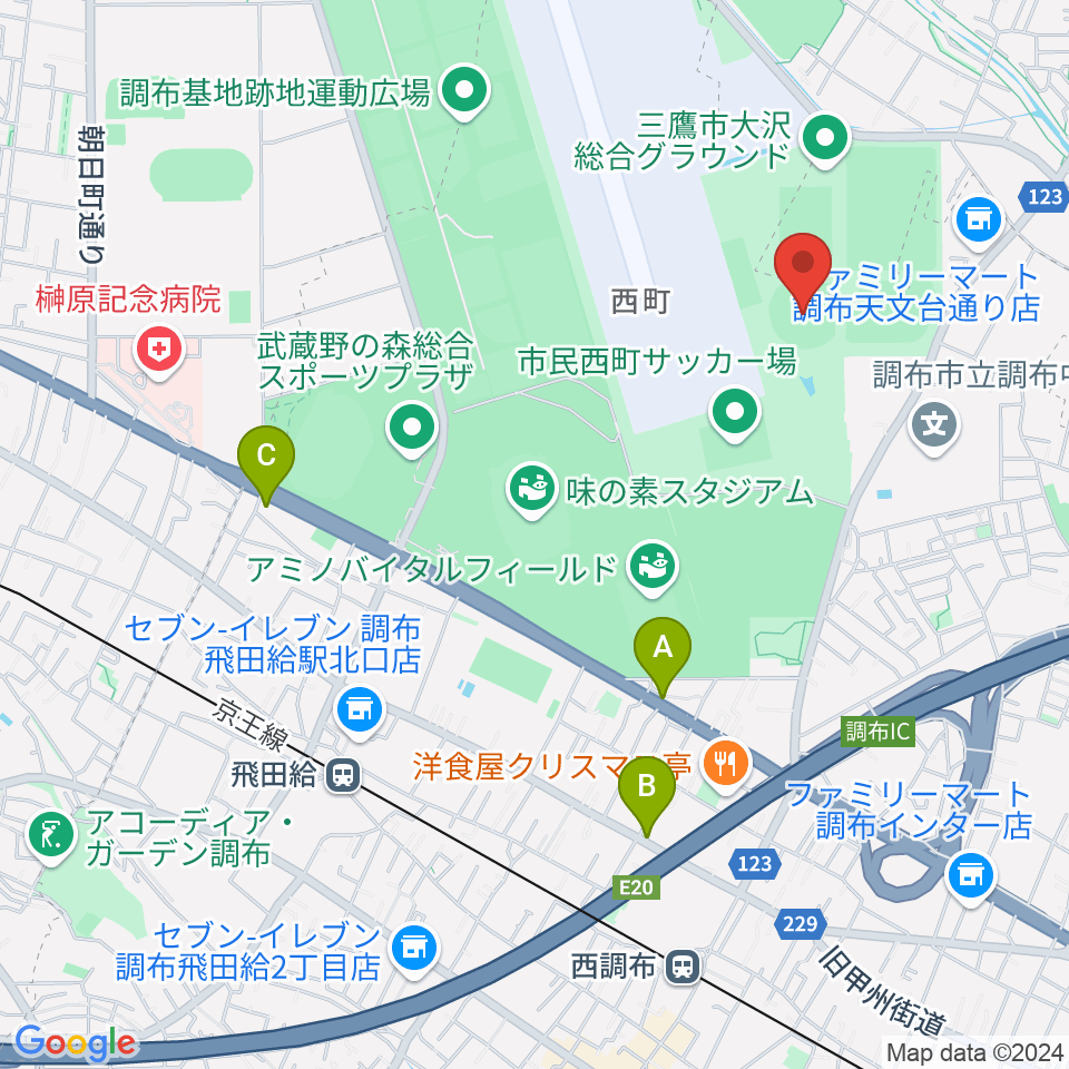 調布市民西町野球場周辺のホテル一覧地図