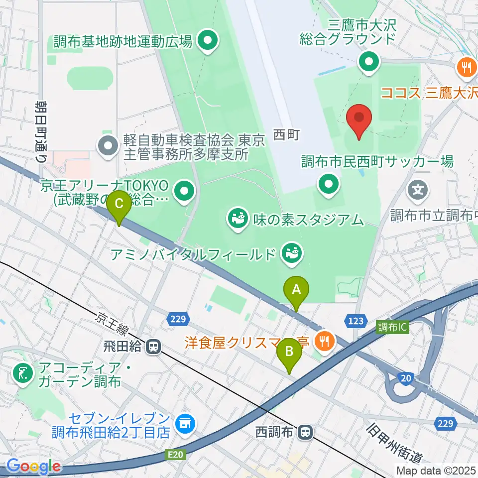 調布市民西町野球場周辺のホテル一覧地図