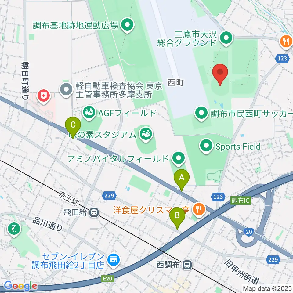調布市民西町野球場周辺のホテル一覧地図