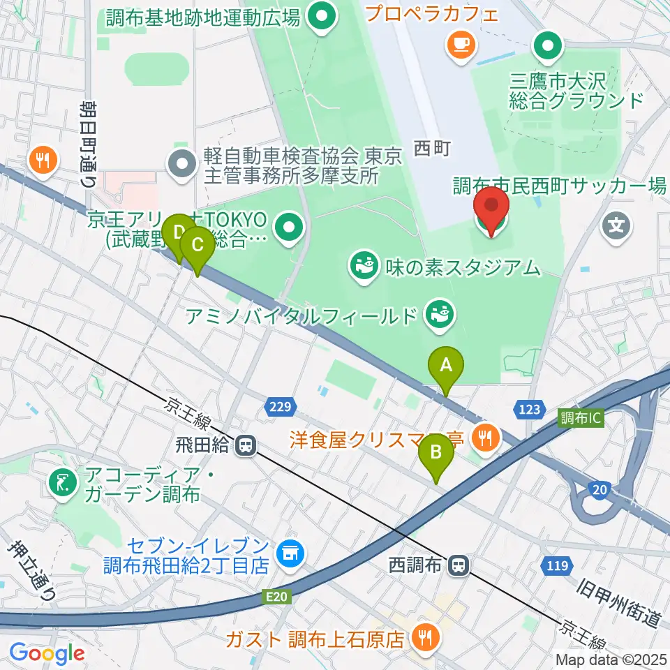 調布市民西町サッカー場周辺のホテル一覧地図