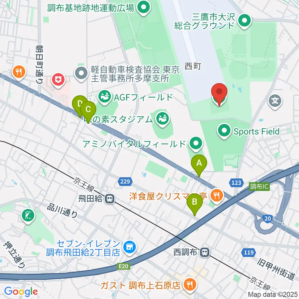 調布市民西町サッカー場周辺のホテル一覧地図