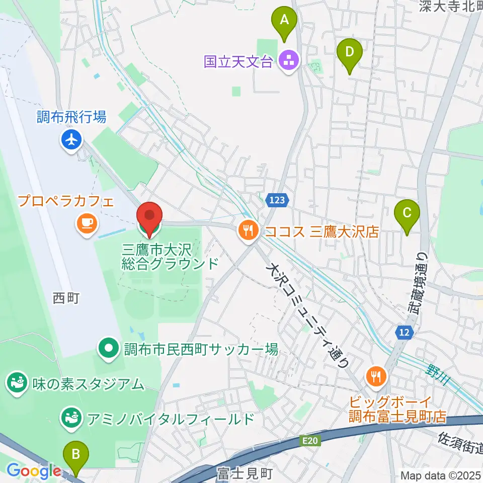 三鷹市大沢総合グラウンド周辺のホテル一覧地図