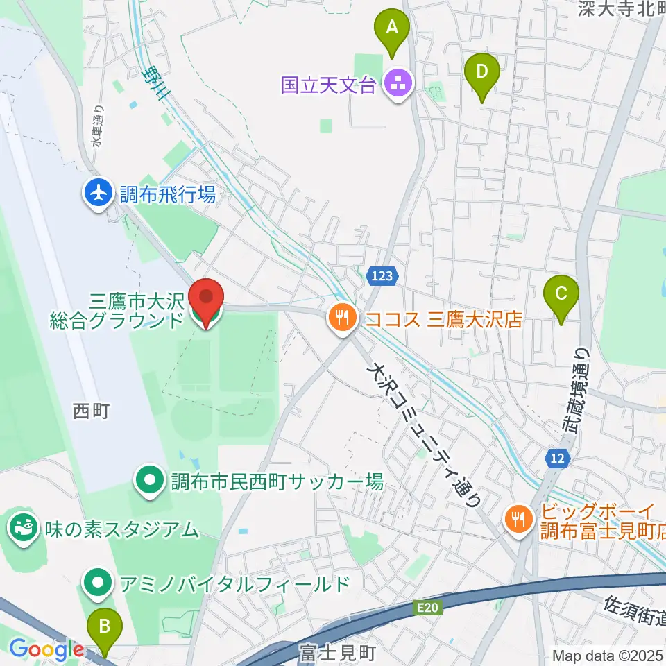 三鷹市大沢総合グラウンド周辺のホテル一覧地図