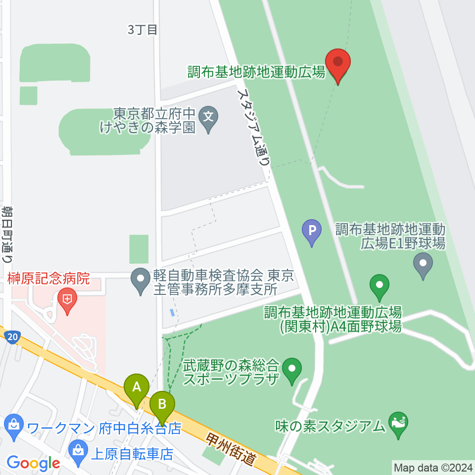 調布基地跡地運動広場周辺のホテル一覧地図