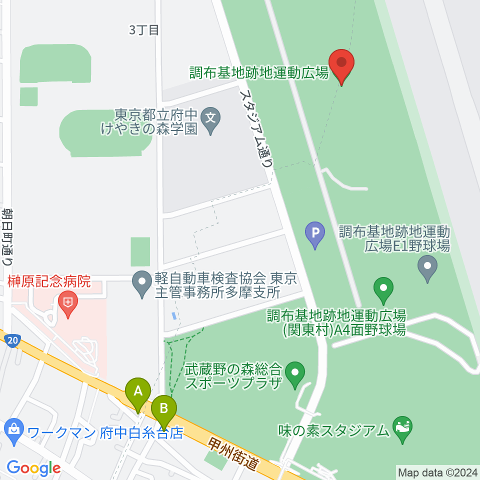 調布基地跡地運動広場周辺のホテル一覧地図