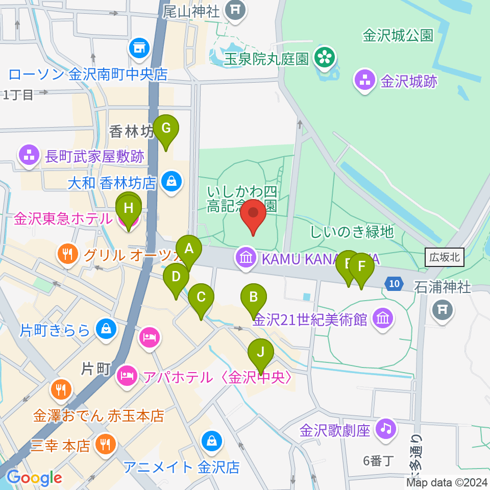 石川四高記念文化交流館周辺のホテル一覧地図