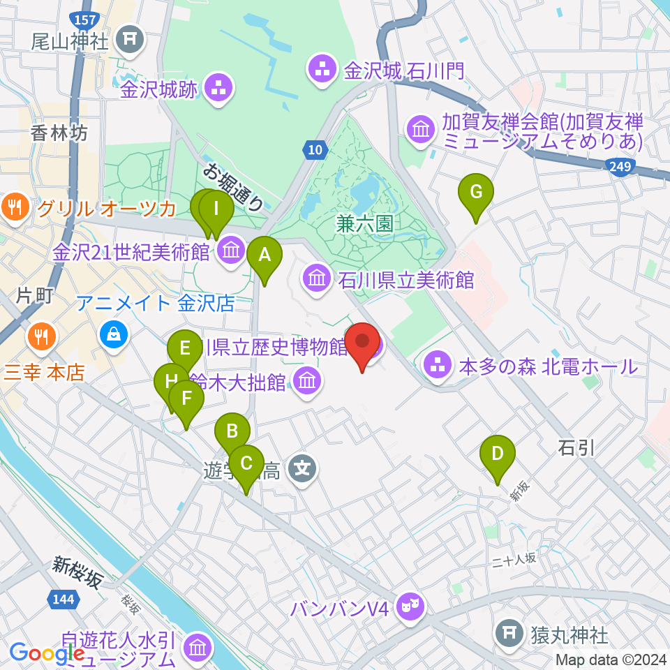 加賀本多博物館周辺のホテル一覧地図