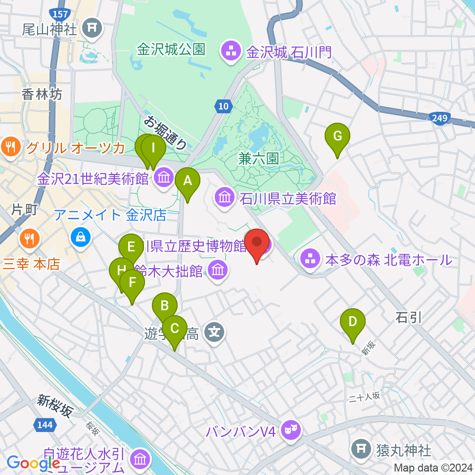 加賀本多博物館周辺のホテル一覧地図