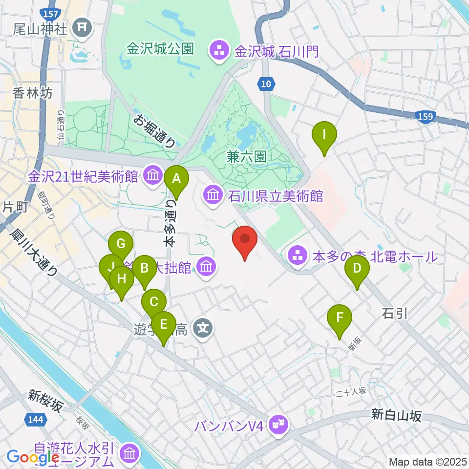 加賀本多博物館周辺のホテル一覧地図