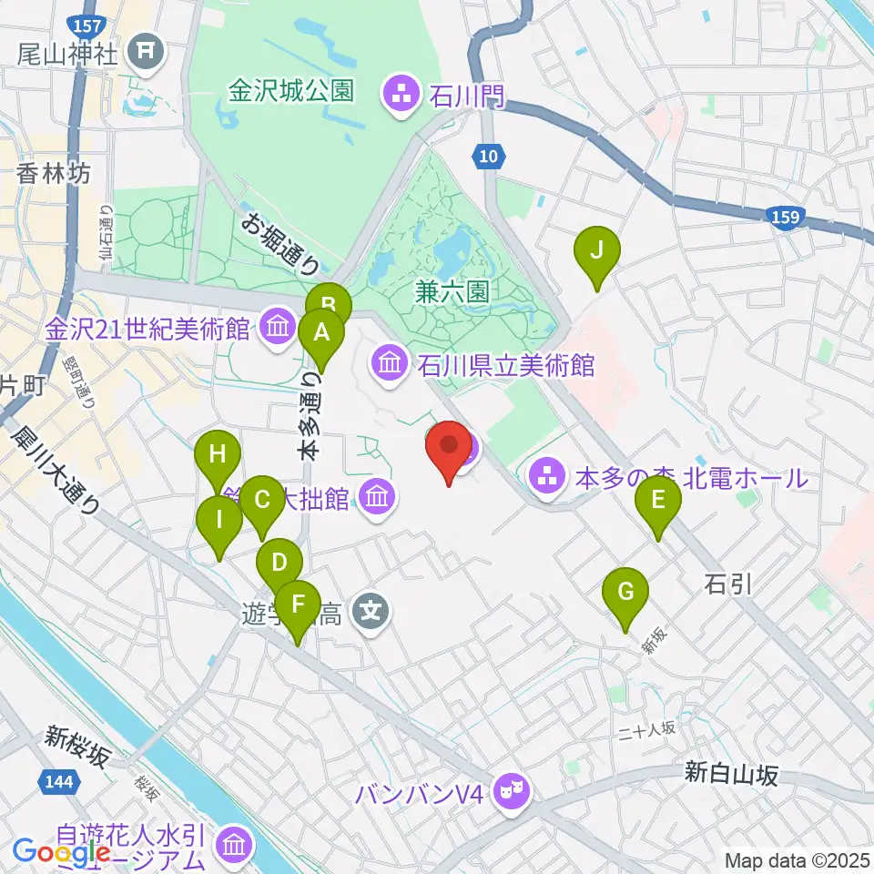 加賀本多博物館周辺のホテル一覧地図