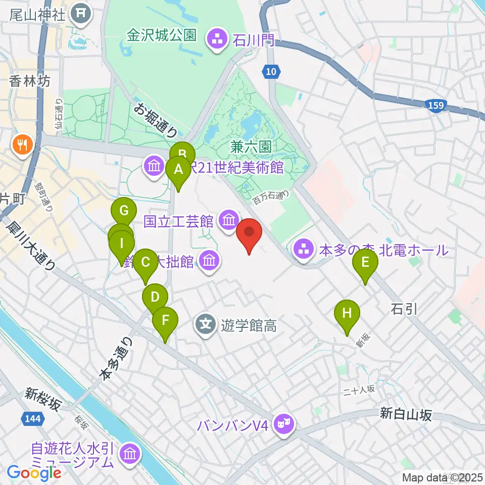 加賀本多博物館周辺のホテル一覧地図