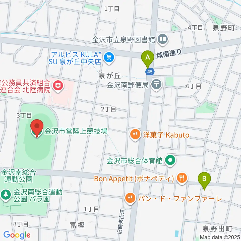 金沢市営陸上競技場周辺のホテル一覧地図