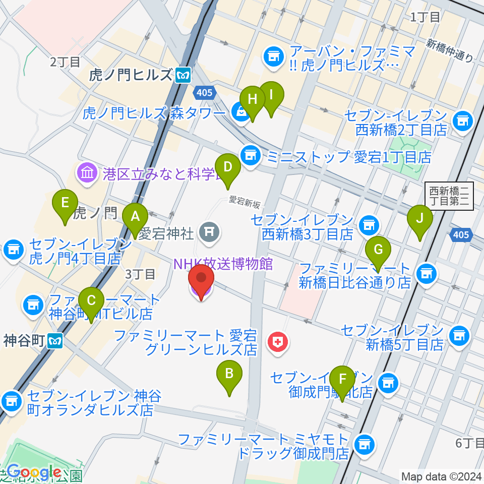 NHK放送博物館周辺のホテル一覧地図