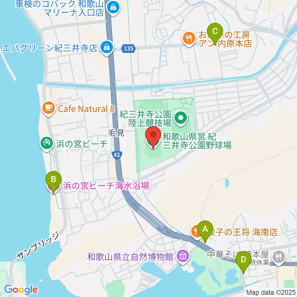 紀三井寺公園野球場周辺のホテル一覧地図