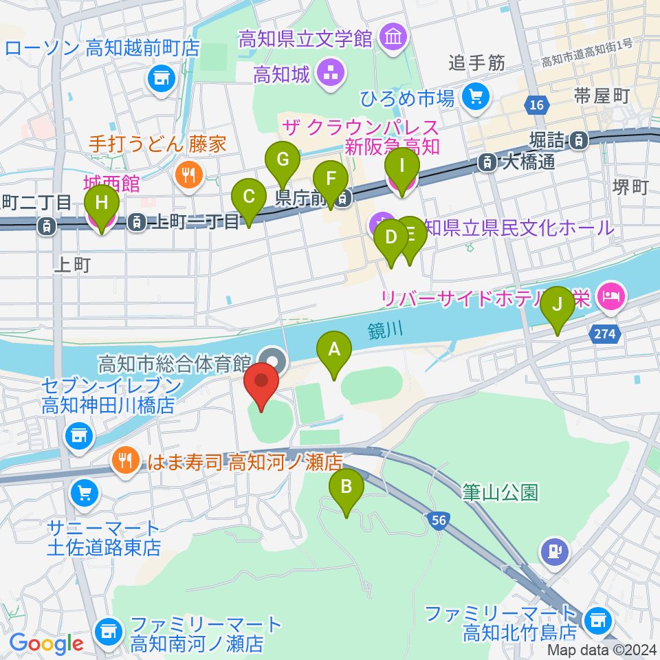 高知市総合運動場野球場周辺のホテル一覧地図