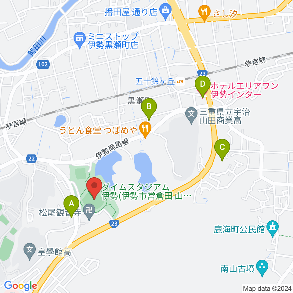ダイムスタジアム伊勢周辺のホテル一覧地図