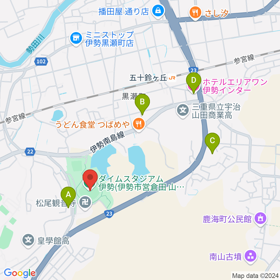 ダイムスタジアム伊勢周辺のホテル一覧地図