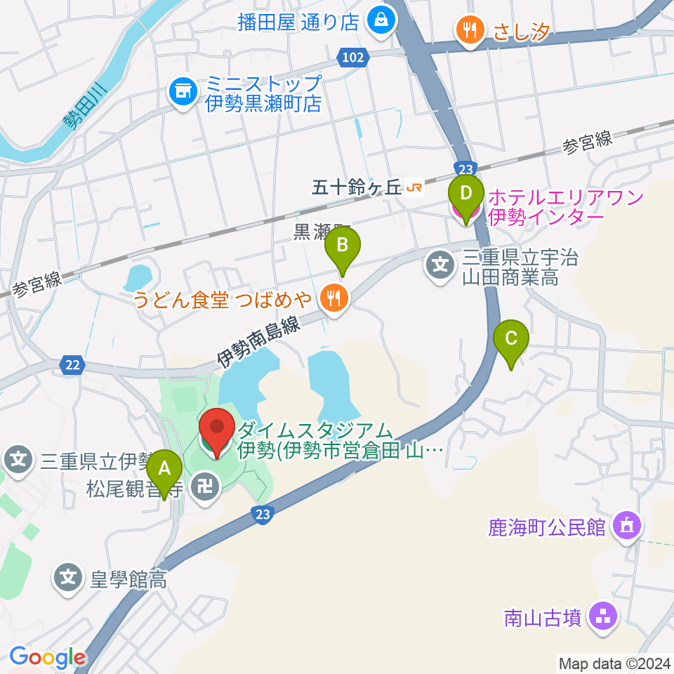 ダイムスタジアム伊勢周辺のホテル一覧地図