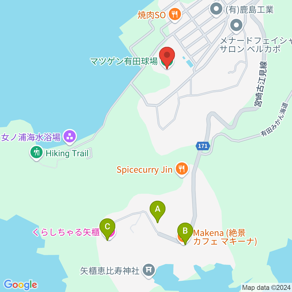 マツゲン有田球場周辺のホテル一覧地図