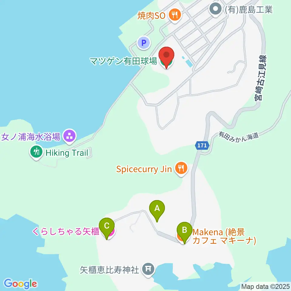 マツゲン有田球場周辺のホテル一覧地図