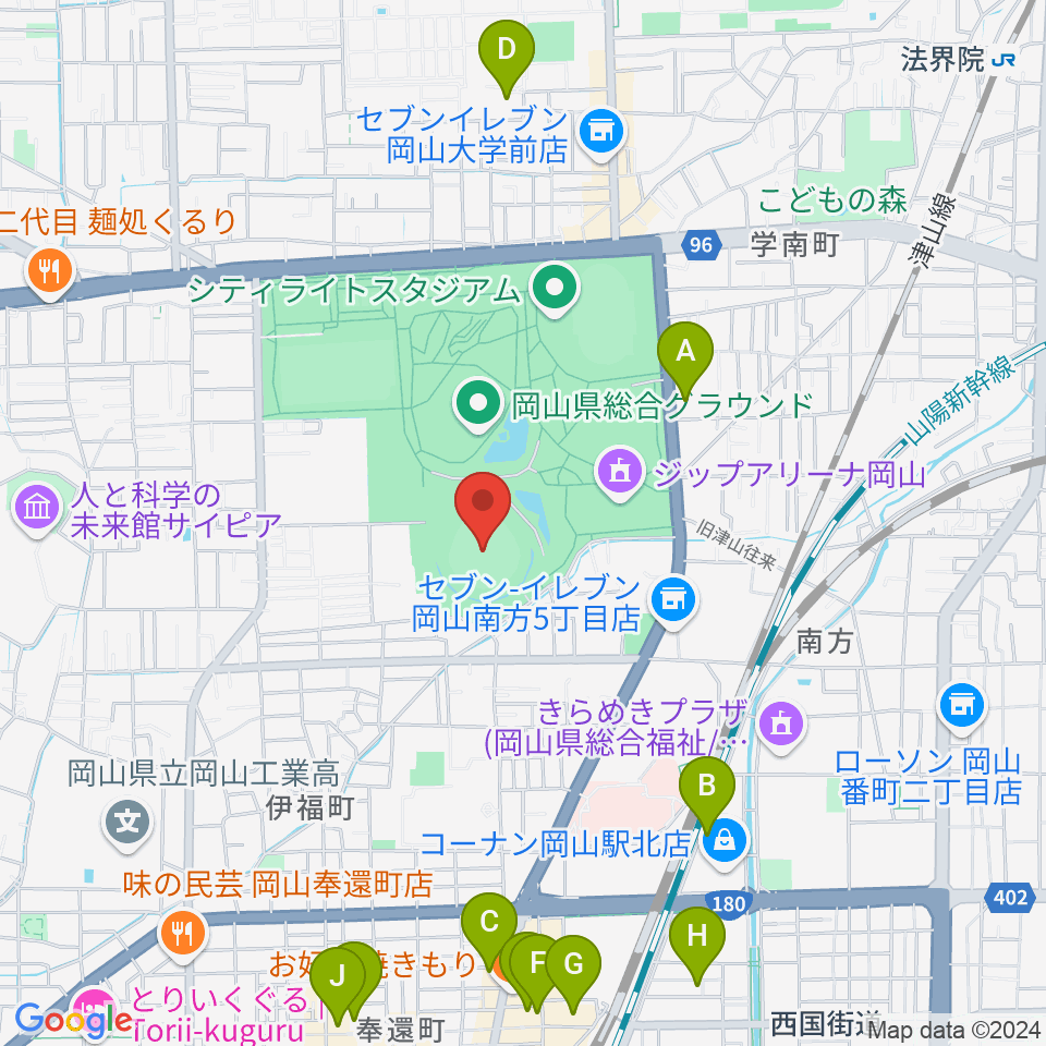 岡山県野球場周辺のホテル一覧地図