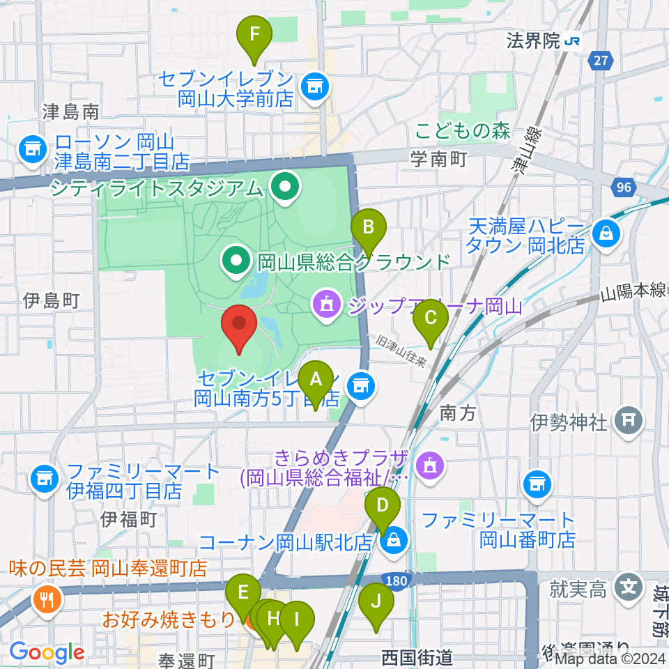 岡山県野球場周辺のホテル一覧地図