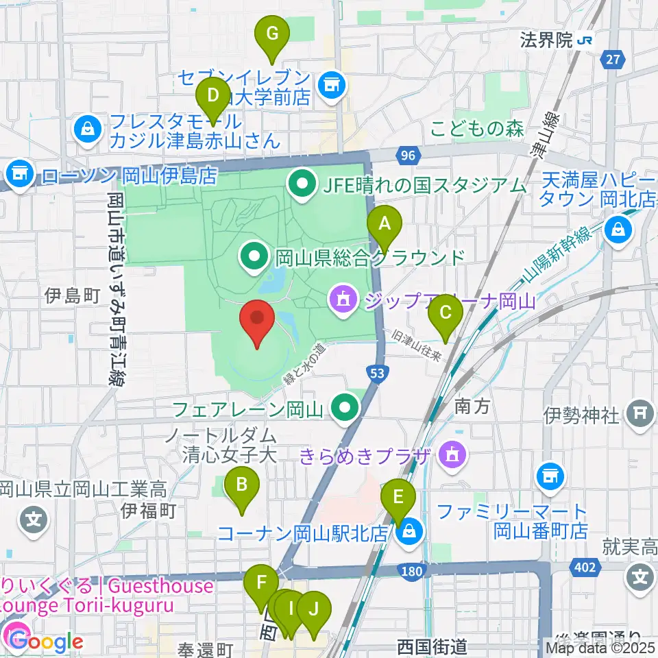 岡山県野球場周辺のホテル一覧地図