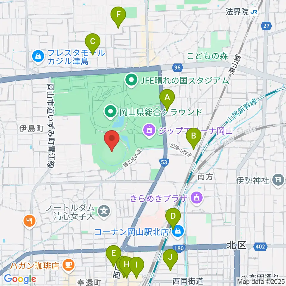 岡山県野球場周辺のホテル一覧地図