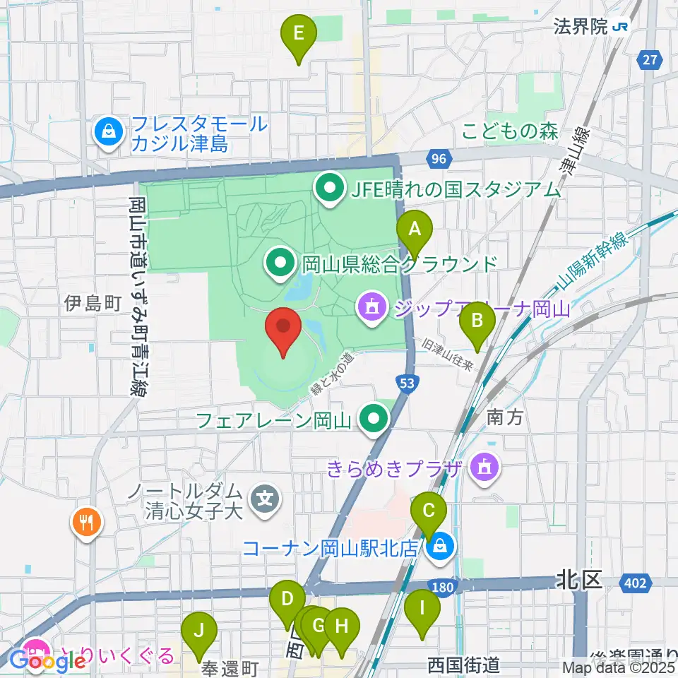 岡山県野球場周辺のホテル一覧地図