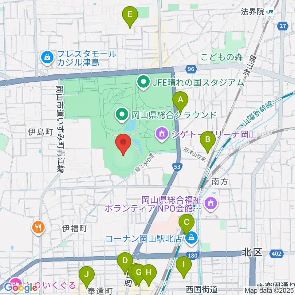 岡山県野球場周辺のホテル一覧地図