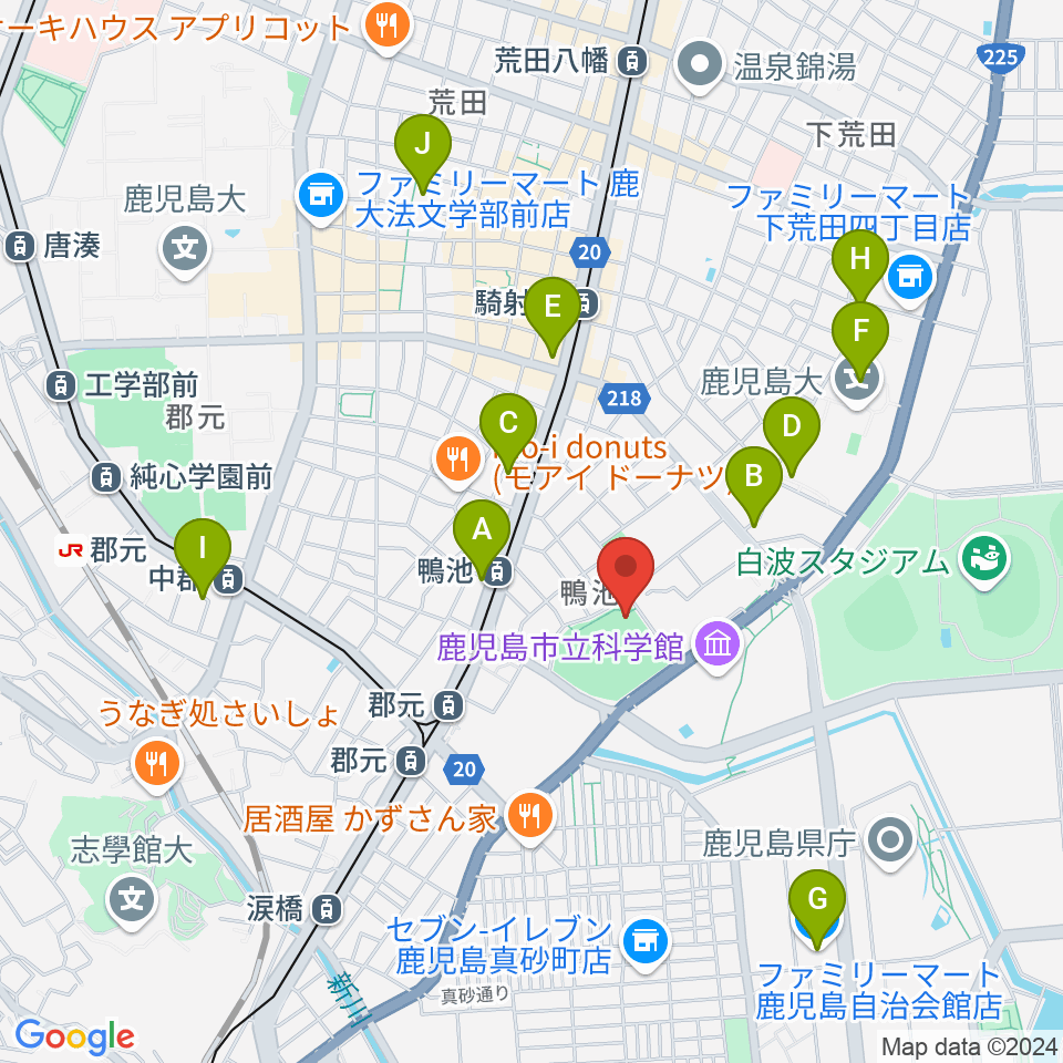 鴨池市民球場周辺のホテル一覧地図