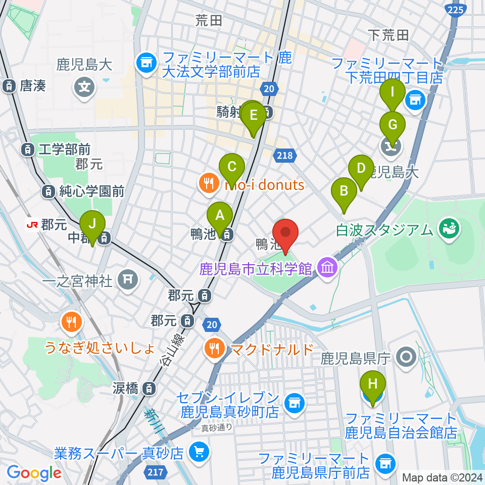 鴨池市民球場周辺のホテル一覧地図