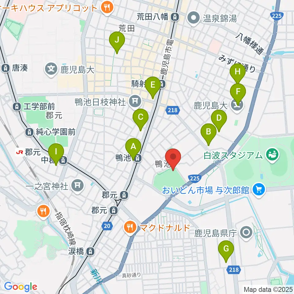 鴨池市民球場周辺のホテル一覧地図